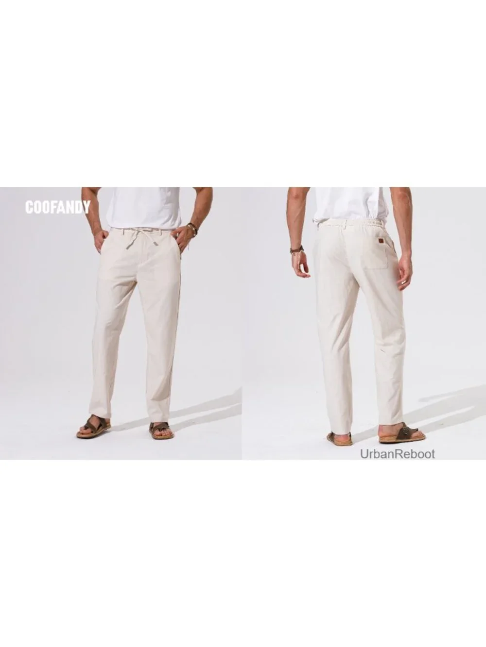 Relaxed Fit Cotton Linen Drawstring Pants for Men Casual Summer Trousers